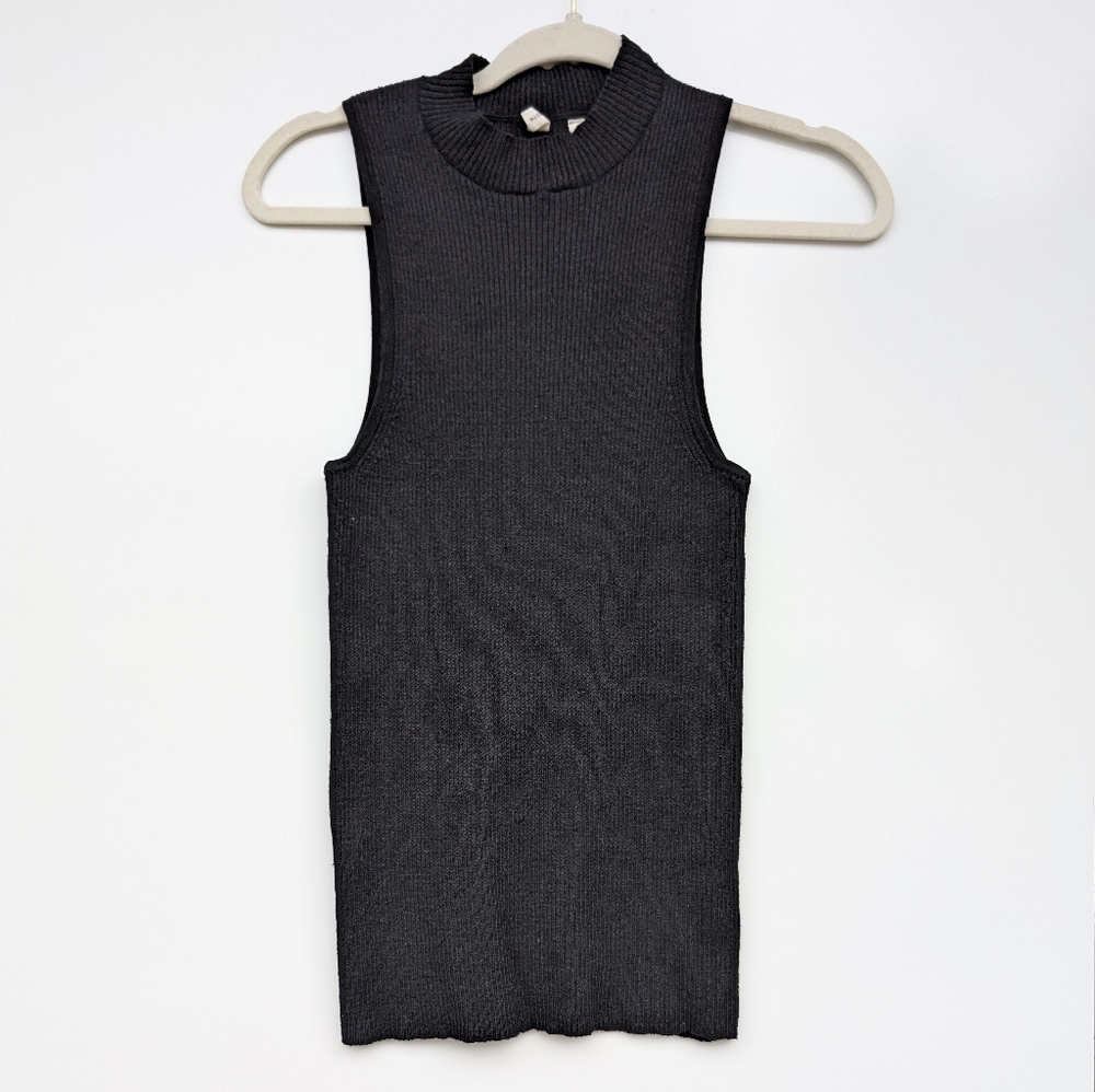 Anthropologie MOTH Black Ribbed Mock Neck Sleeveless Sweater Tank – L
